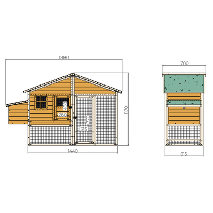 Hønsehus 188x70x117 cm